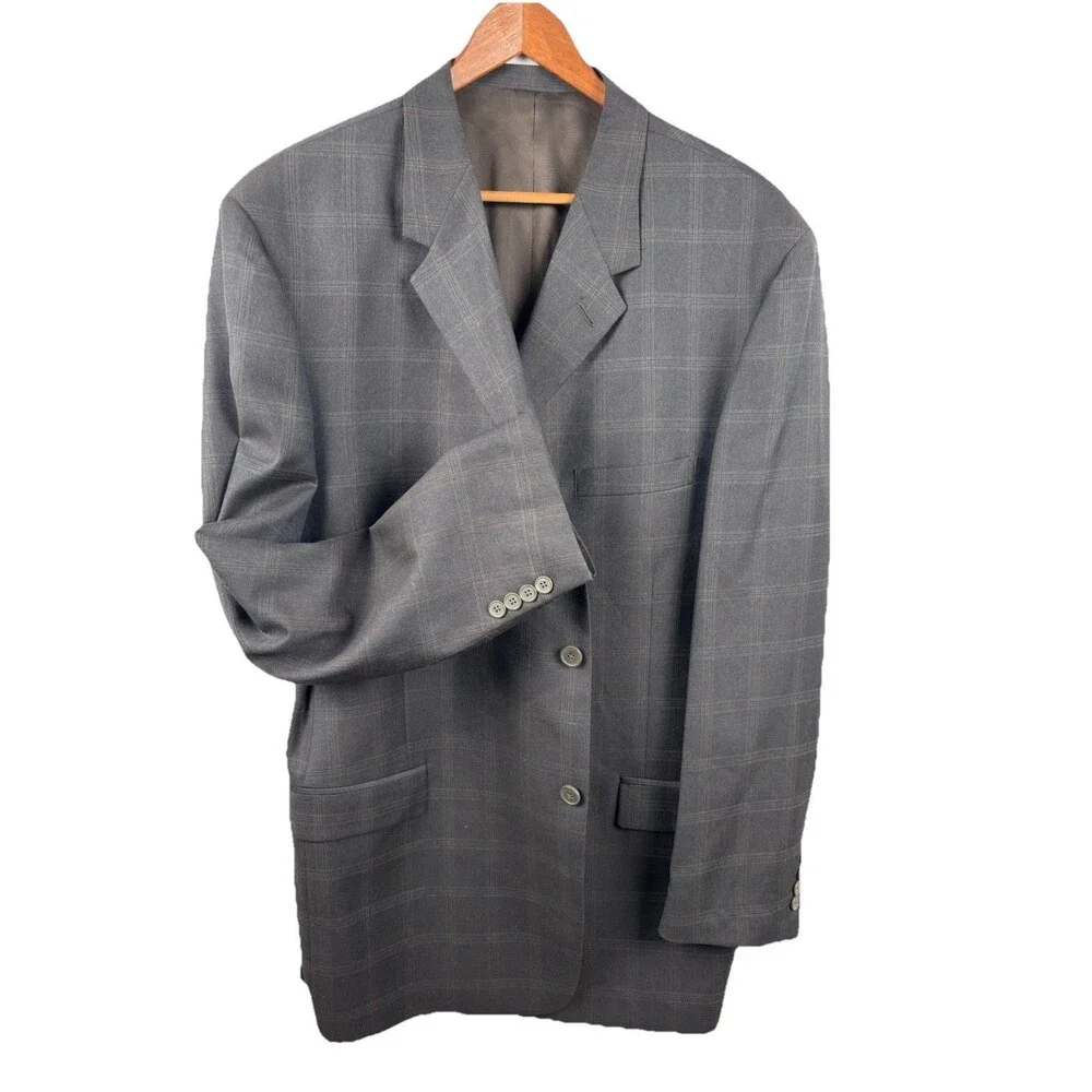 Perry Ellis Portfolio Suit Jacket Wool Mens Charcoal Gray Glen Plaid Windowpane